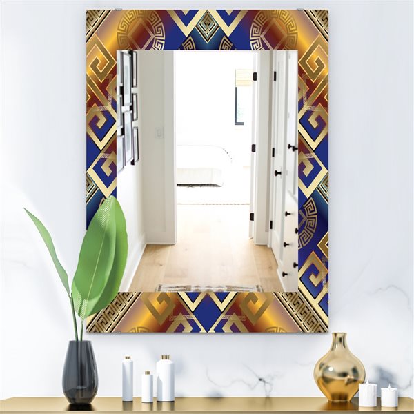 Designart Canada 35.4-in L x 23.6-in W Rectangle Meander Greek Royal Blue Polished Wall Mirror