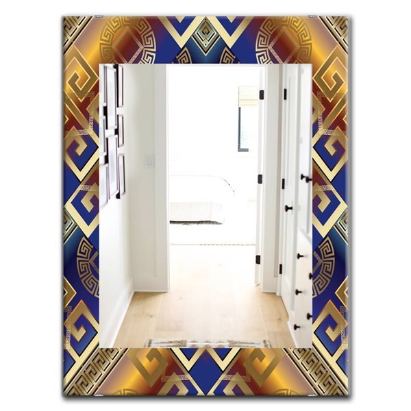 Designart Canada 35.4-in L x 23.6-in W Rectangle Meander Greek Royal Blue Polished Wall Mirror