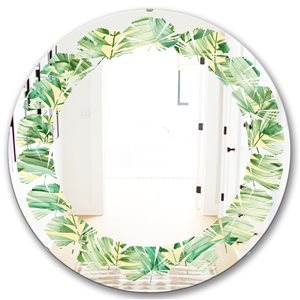 Designart Canada 24-in W x 24-in L Round Tropical Retro Foliage Polished Wall Mirror