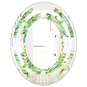 Designart Canada Oval 23.7-in W x 31.5-in L Tropical Retro Foliage Polished Wall Mirror