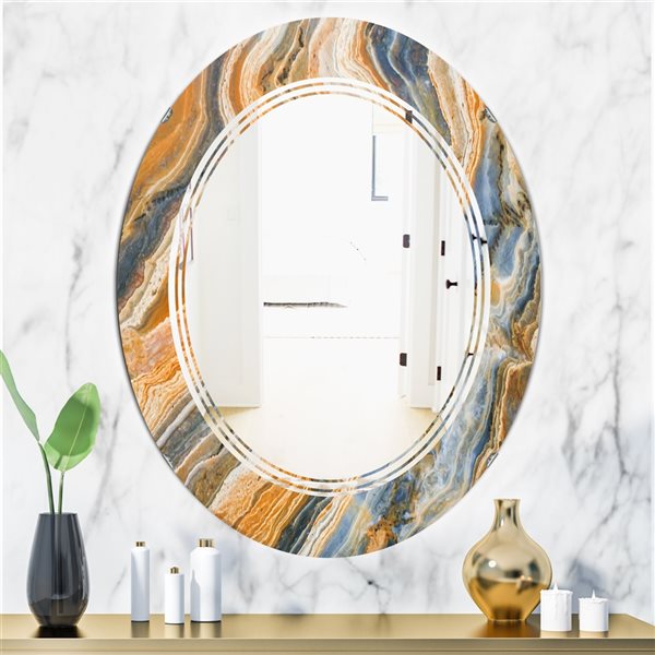 Designart Canada Oval 31.5-in L x 23.7-in W Multicolour Marbled Geode Modern Polished Wall Mirror