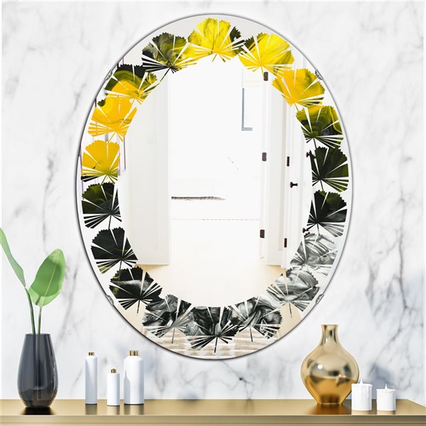 Designart Canada 23.7-in W x 31.5-in L Oval Marbled Yellow Polished Wall Mirror
