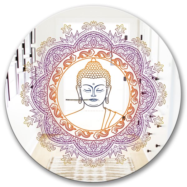 Designart Buddha Mandala Round 24-in L x 24-in W Polished Country