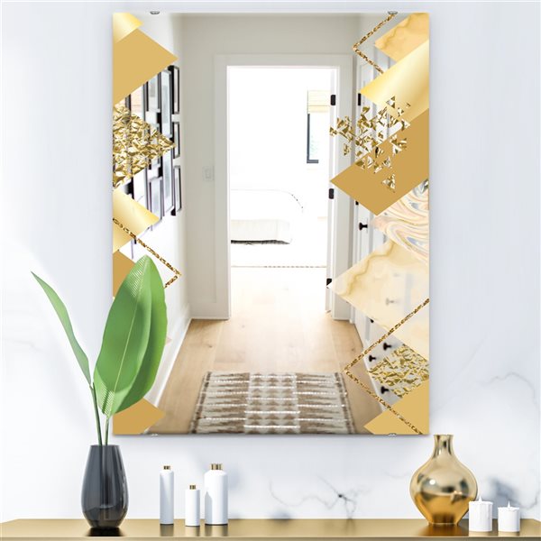 Designart Capital Gold Diamond 3 Rectangular 35.4-in L x 23.6-in W Polished Glam Wall Mounted Mirror