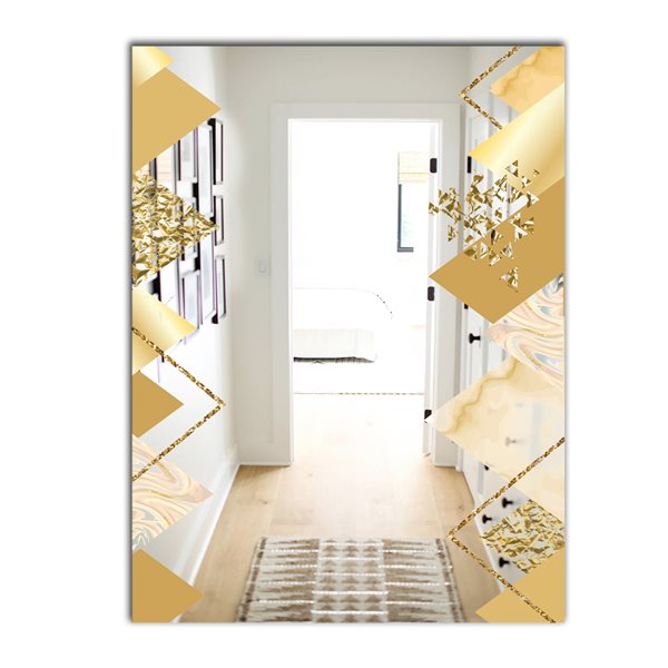 Designart Capital Gold Diamond 3 Rectangular 35.4-in L x 23.6-in W Polished Glam Wall Mounted Mirror