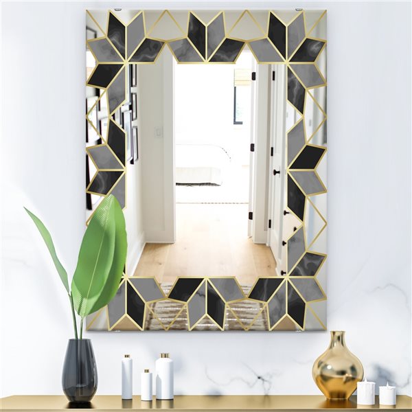 Designart Capital Gold Sleek 19 Rectangular 35.4-in L x 23.6-in W Polished  Mid-Century Black Wall Mounted Mirror