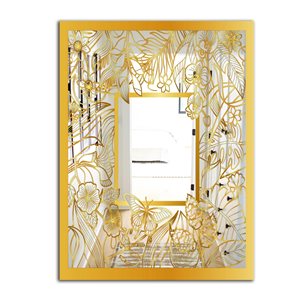 Designart Capital Gold Botanical Bliss 4 Rectangular 35.4-in L x 23.6-in W Polished Glam Wall Mounted Mirror