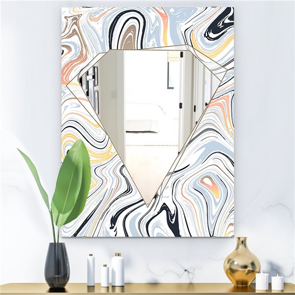 Designart Marbled Diamond 6 Rectangular 35.4-in L x 23.6-in W Polished Modern Blue Wall Mounted Mirror