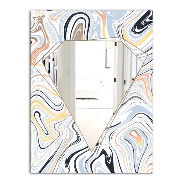 Designart Marbled Diamond 6 Rectangular 35.4-in L x 23.6-in W Polished Modern Blue Wall Mounted Mirror