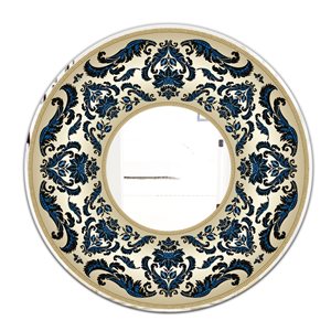 Designart Ornamented Vintage Floral Garland Round 24-in L x 24-in W Polished Eclectic Blue Wall Mounted Mirror