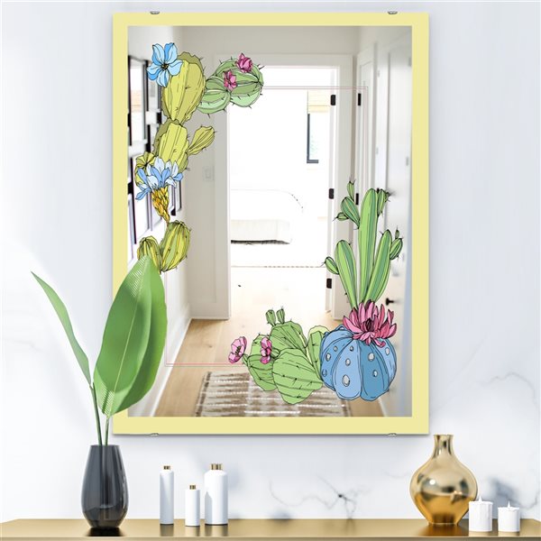 Designart Cactus 2 Rectangular 35.4-in L x 23.6-in W Polished Country Green Wall Mounted Mirror