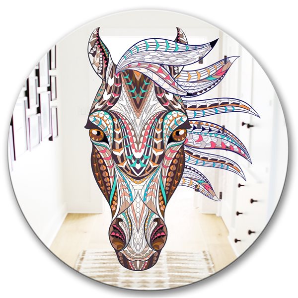 Designart Colorful Mosaic Horse Round 24-in L x 24-in W Polished ...