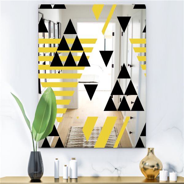 Designart Triangular Diamond Universe 3 Rectangular 35.4-in L x 23.6-in W Polished Modern Gold Wall Mounted Mirror