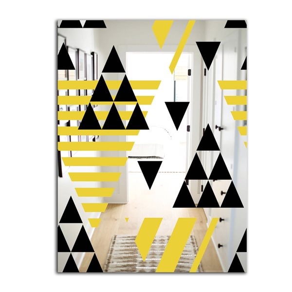 Designart Triangular Diamond Universe 3 Rectangular 35.4-in L x 23.6-in W Polished Modern Gold Wall Mounted Mirror