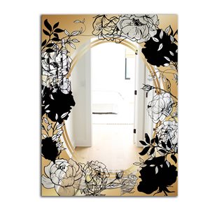 Designart Gold Botanical Obsidian 5 Rectangular 35.4-in L x 23.6-in W Polished Glam Black Wall Mounted Mirror