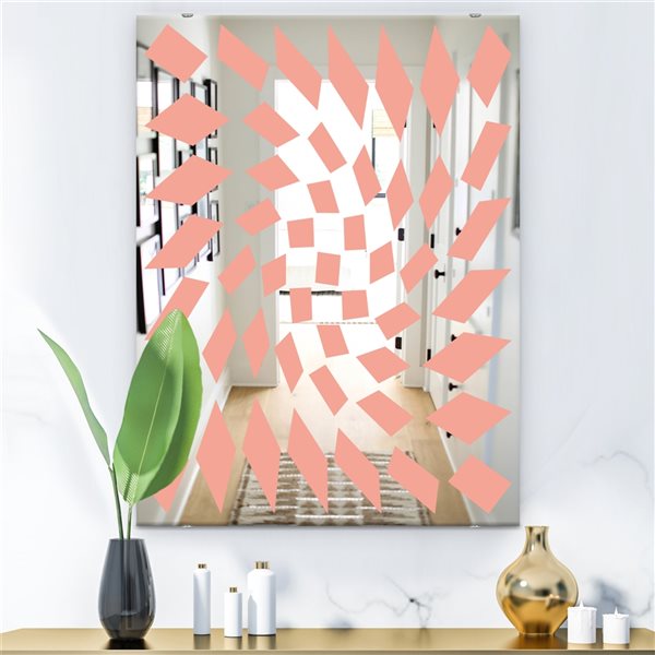 Designart Triangular Diamond Whirl 2 Rectangular 35.4-in L x 23.6-in W Polished Modern Pink Wall Mounted Mirror
