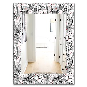 Designart 35.4-in x 23.6-in White/Black/Red Floral Pattern Bohemian and Eclectic Mirror