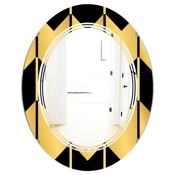 Designart 31.5-in x 23.7-in Gold Metallic/Geometrics V Modern Oval Wall ...