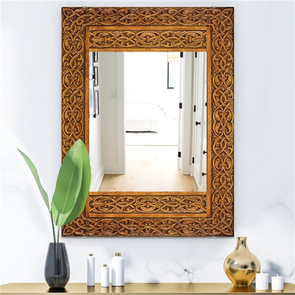 Designart 35.4-in x 23.6-in Brown Old Door Traditional Mirror