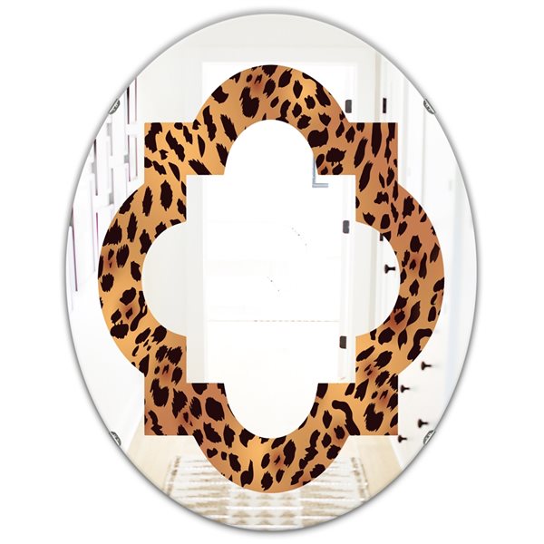 Designart 31.5-in x 23.7-in Brown Leopard Fur Safari III Modern Oval Wall Mirror