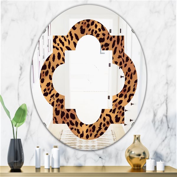 Designart 31.5-in x 23.7-in Brown Leopard Fur Safari III Modern Oval Wall Mirror