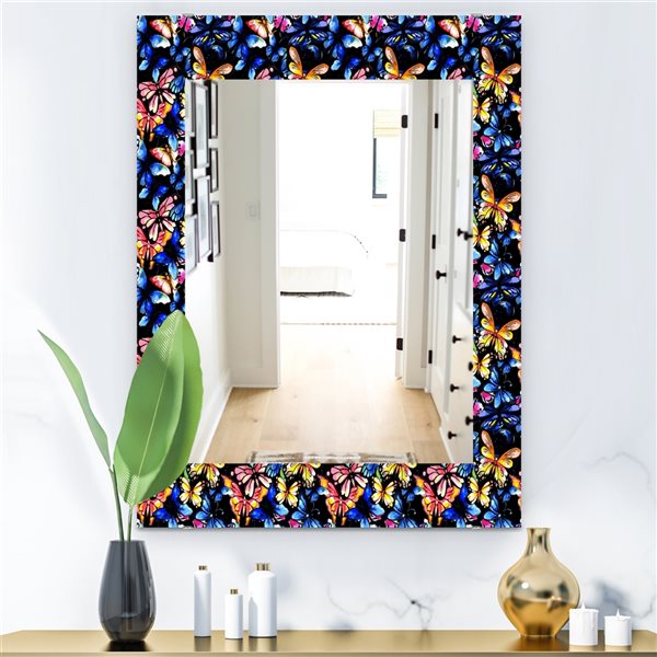 Designart 35.4-in x 23.6-in Blue Butterfly Modern Mirror