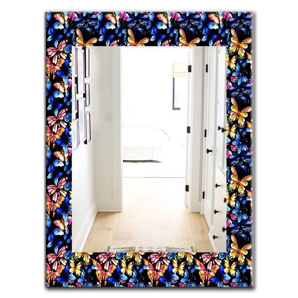 Designart 35.4-in x 23.6-in Blue Butterfly Modern Mirror