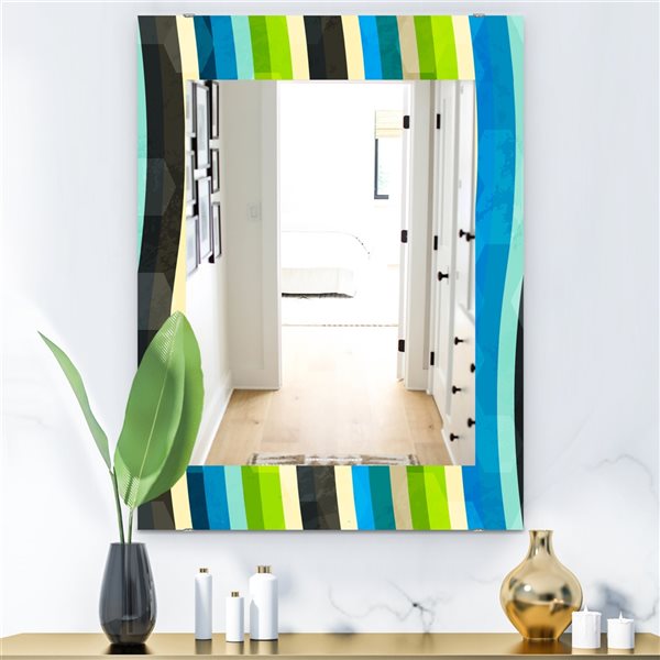 Designart 35.4-in x 23.6-in Blue/Yellow/Green and Black Coloured Curves Modern Mirror