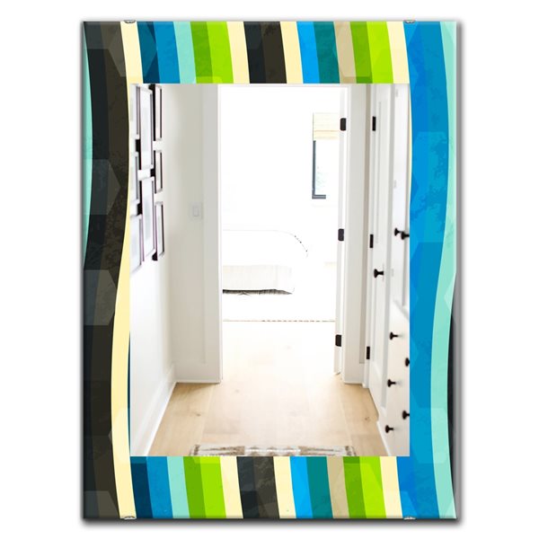 Designart 35.4-in x 23.6-in Blue/Yellow/Green and Black Coloured Curves Modern Mirror