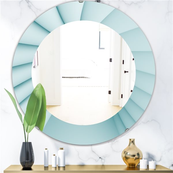Designart 24-in x 24-in White/Light Blue Waves Modern Mirror
