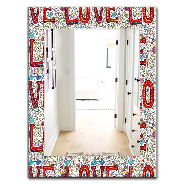 Designart 35.4-in x 23.6-in Red Colour Love Pattern Modern Mirror