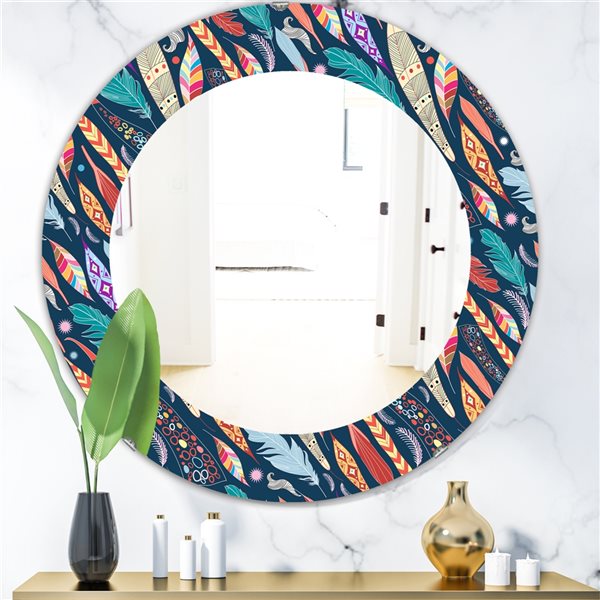 Designart 24-in x 24-in Blue Feathers Modern Mirror