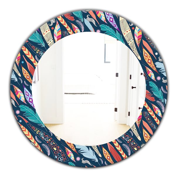 Designart 24-in x 24-in Blue Feathers Modern Mirror