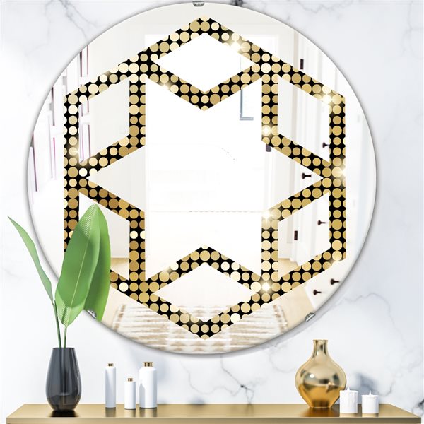 Designart 24-in x 24-in Abstract Gold Mosaic Modern Round Wall Mirror ...