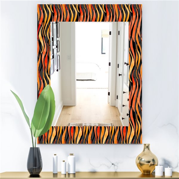Designart 35.4-in x 23.6-in Black Fire Flame Pattern Modern Mirror