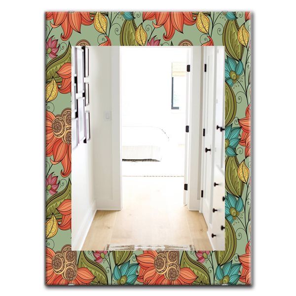 Designart 35.4-in x 23.6-in Orange Colourful Floral Pattern I Bohemian and Eclectic Mirror