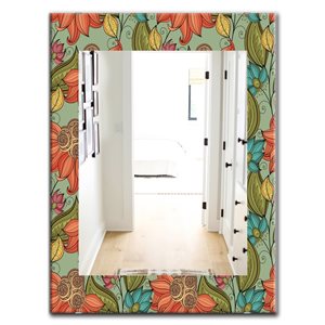 Designart 35.4-in x 23.6-in Orange Colourful Floral Pattern I Bohemian and Eclectic Mirror