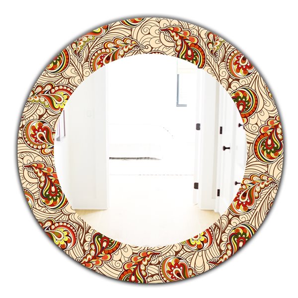 Designart 24-in x 24-in Red Autumn Pattern Bohemian and Eclectic Mirror ...