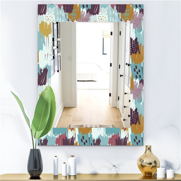 Designart 35.4-in x 23.6-in Blue Pattern Witch Sketch Texture Modern Mirror