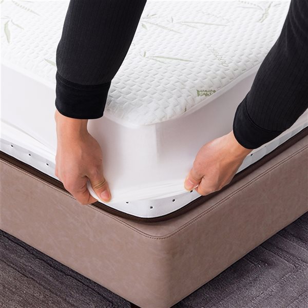 Protège-matelas pour lit simple par Marina Decoration en rayonne de bambou, hypoallergénique, résistant à l’eau, 16 po P