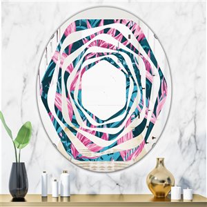 DesignArt 31.5-in x 23.7-in Handdrawn Tropical Flowers Oval Wall Mirror