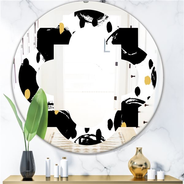 Designart 24-in Monochrome Black Geometric Pattern V Modern Round Wall ...