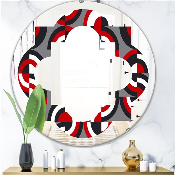 Designart 24-in Red Retro Circular Pattern Geometrical Modern Round ...