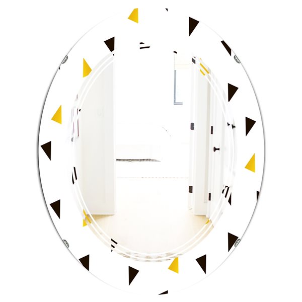 Designart 31.5-in x 23.7-in Trendy Black and Gold Triangular Pattern Oval Wall Mirror