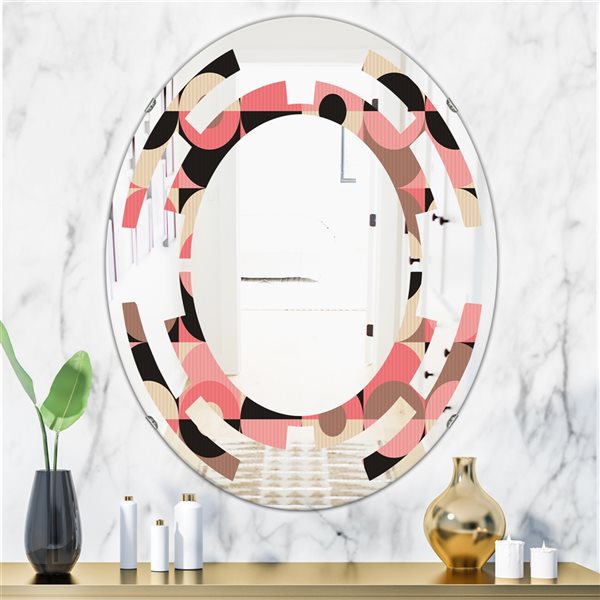 Designart 31.5-in x 23.7-in Retro Geometric Design XI Oval Wall Mirror ...