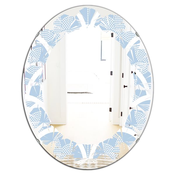 Designart 31.5-in x 23.7-in Blue Japanese Style Half Modern Oval Wall Mirror