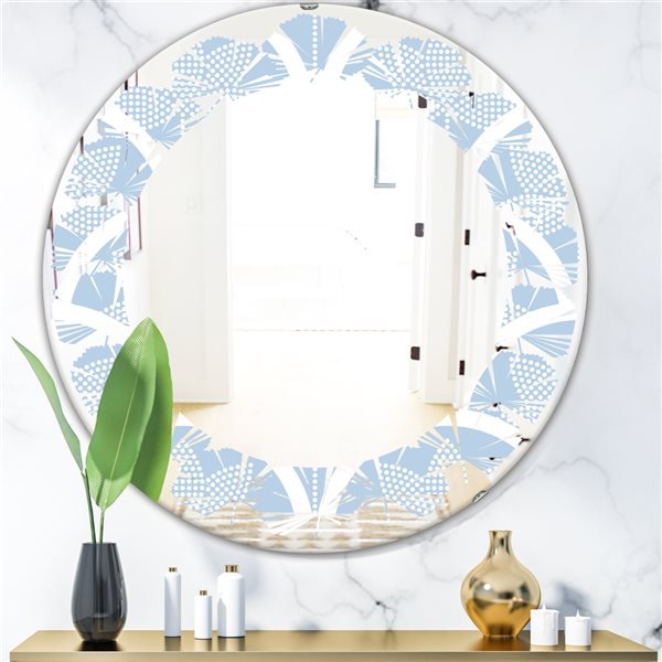 Designart 24-in Blue Japanese Style Half Modern Round Wall Mirror ...