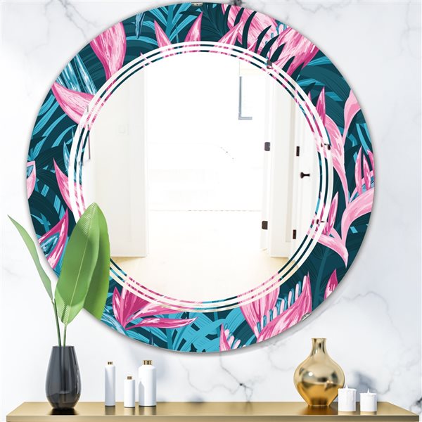 Designart 24-in Handdrawn Tropical Flowers Modern Round Mirror MIR24036 ...