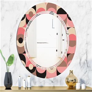 Designart 31.5-in x 23.7-in Pink Retro Geometric Design XI Oval Mirror