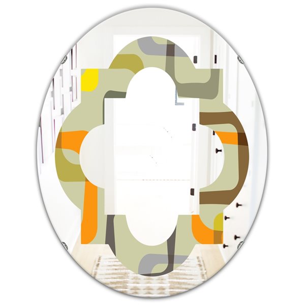 Designart 31.5-in x 23.7-in Yellow Retro Square Design VII Modern Oval Wall Mirror